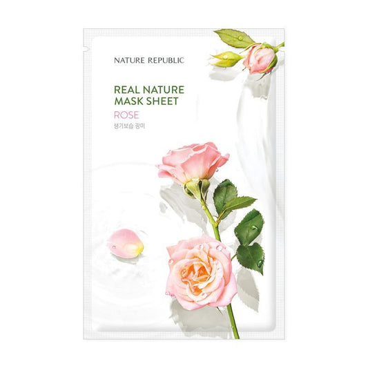 Mască de față cu extract de trandafiri Real Nature Mask Sheet Rose, NATURE REPUBLIC