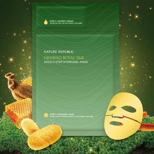 Mască anti-rid Ginseng Royal Silk Gold 2 Step Hydrogel Mask, Nature Republic