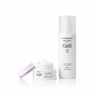 Curél Aging Care Mini Set – loțiune 30ml și cremă 10g pe fundal alb, îngrijire japoneză pentru ten uscat și sensibil
